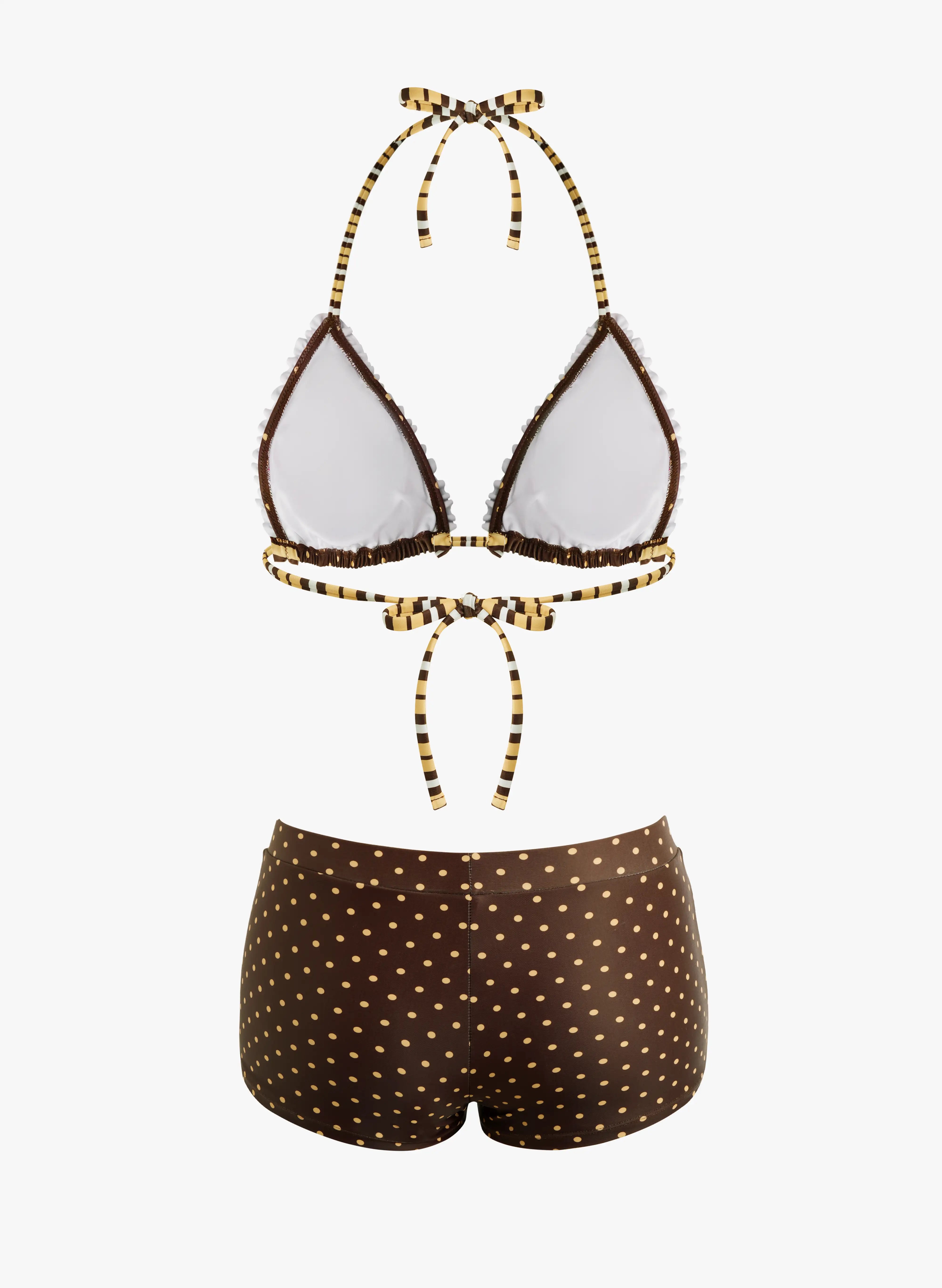 Polka Dot Isla Ruffle Triangle Bikini Short Swim Set - Cocoa Gold