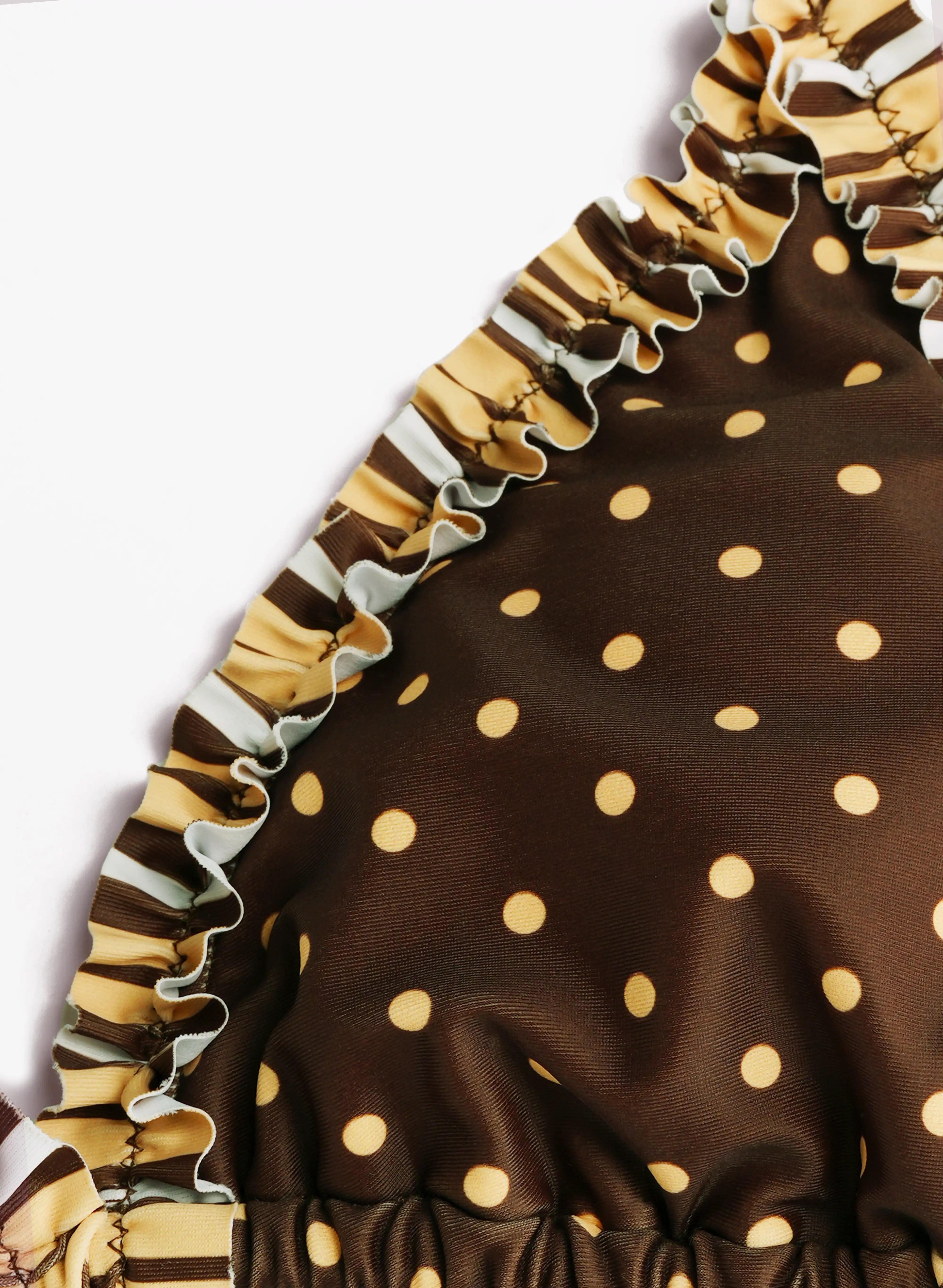 Polka Dot Isla Ruffle Triangle Bikini Short Swim Set - Cocoa Gold
