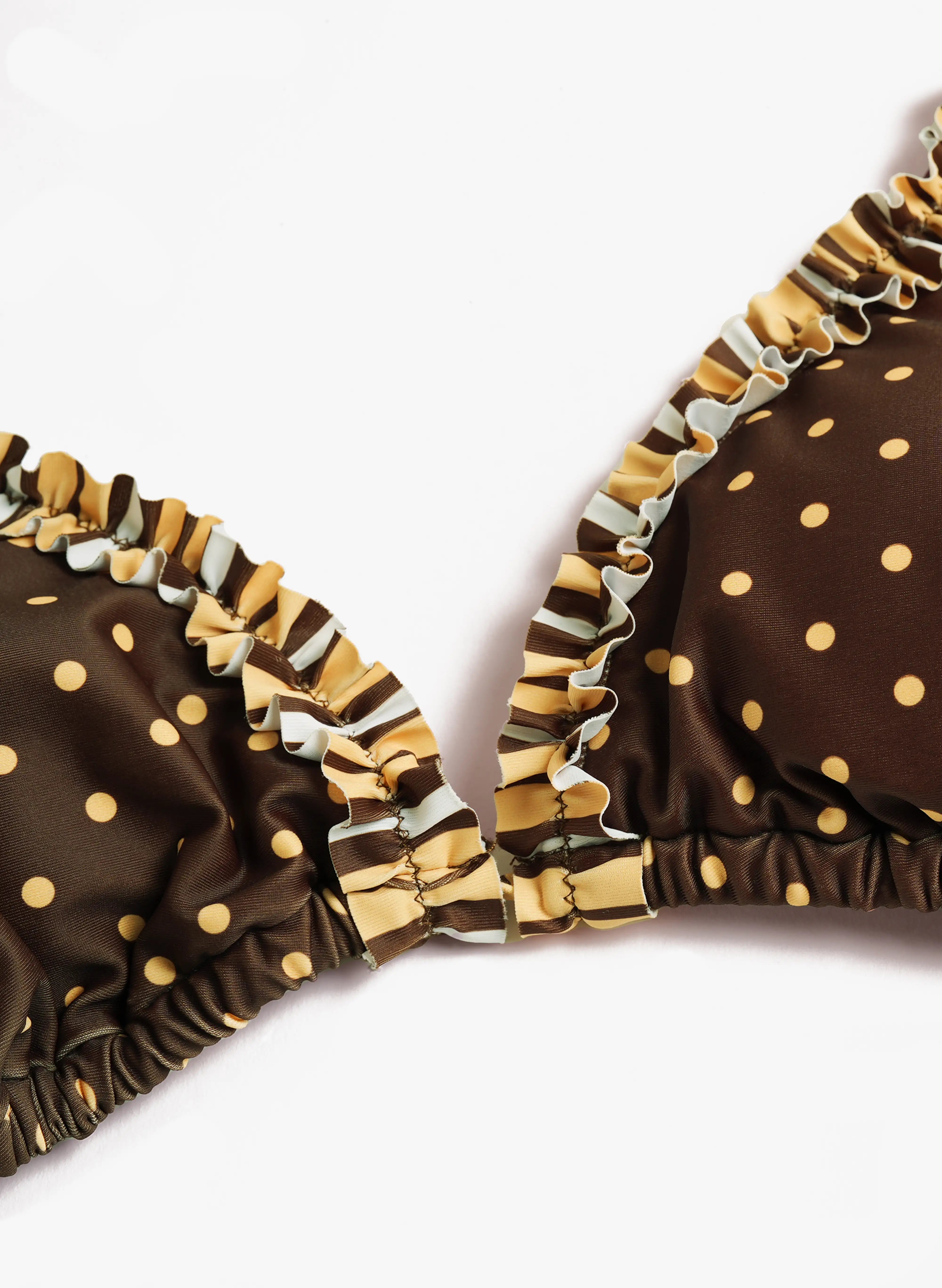 Polka Dot Isla Ruffle Triangle Bikini Short Swim Set - Cocoa Gold