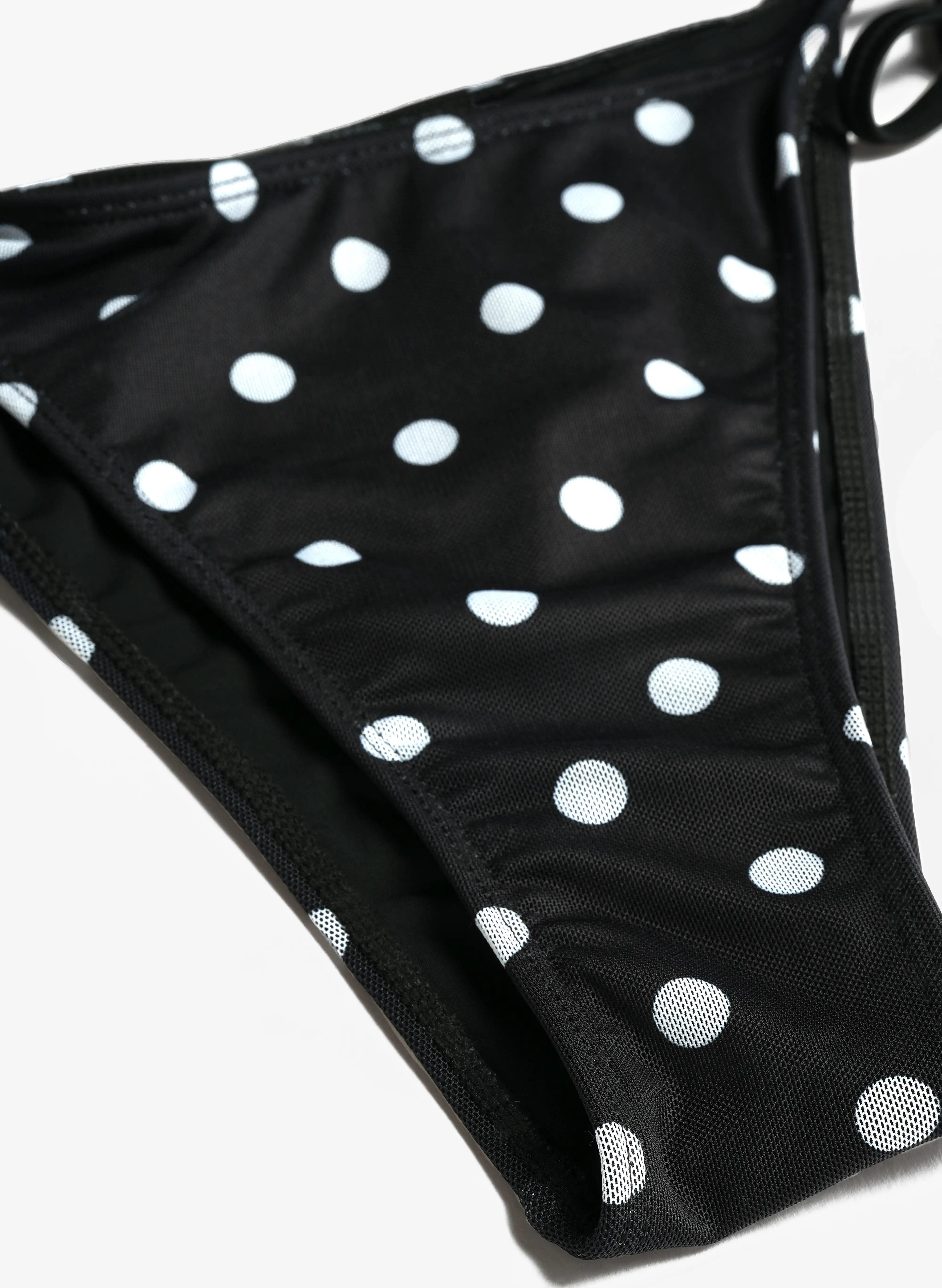 Polka Dot Lila Strapless Ring Ruched Mesh Tankini Set - Black White