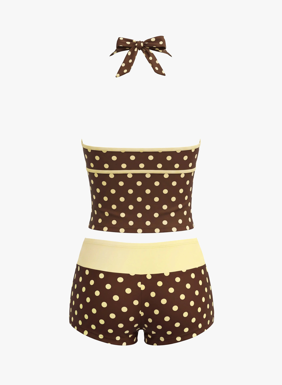 Polka Dot Mia Halter Tie Tankini Short Swim Set - Cocoa Lemon