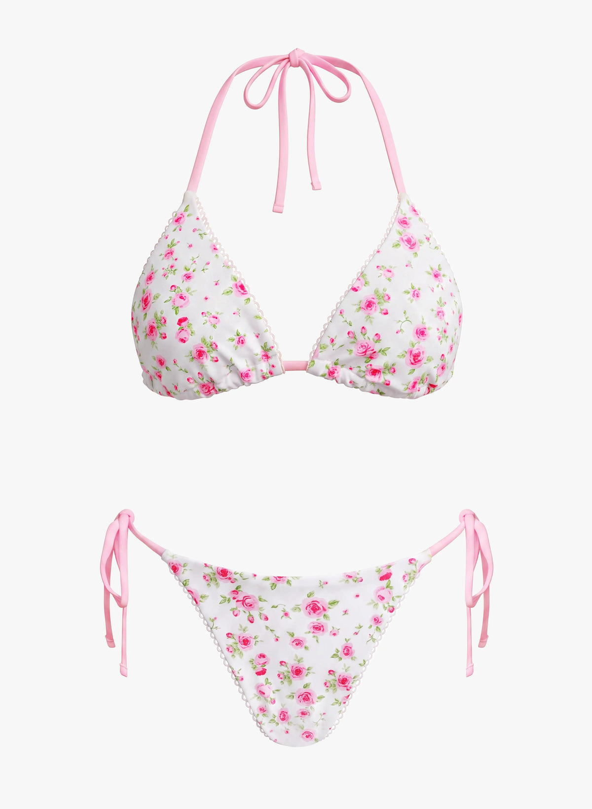 Rose Scallop Side Tie Triangle Bikini Set - Blush Pink | Beacheers