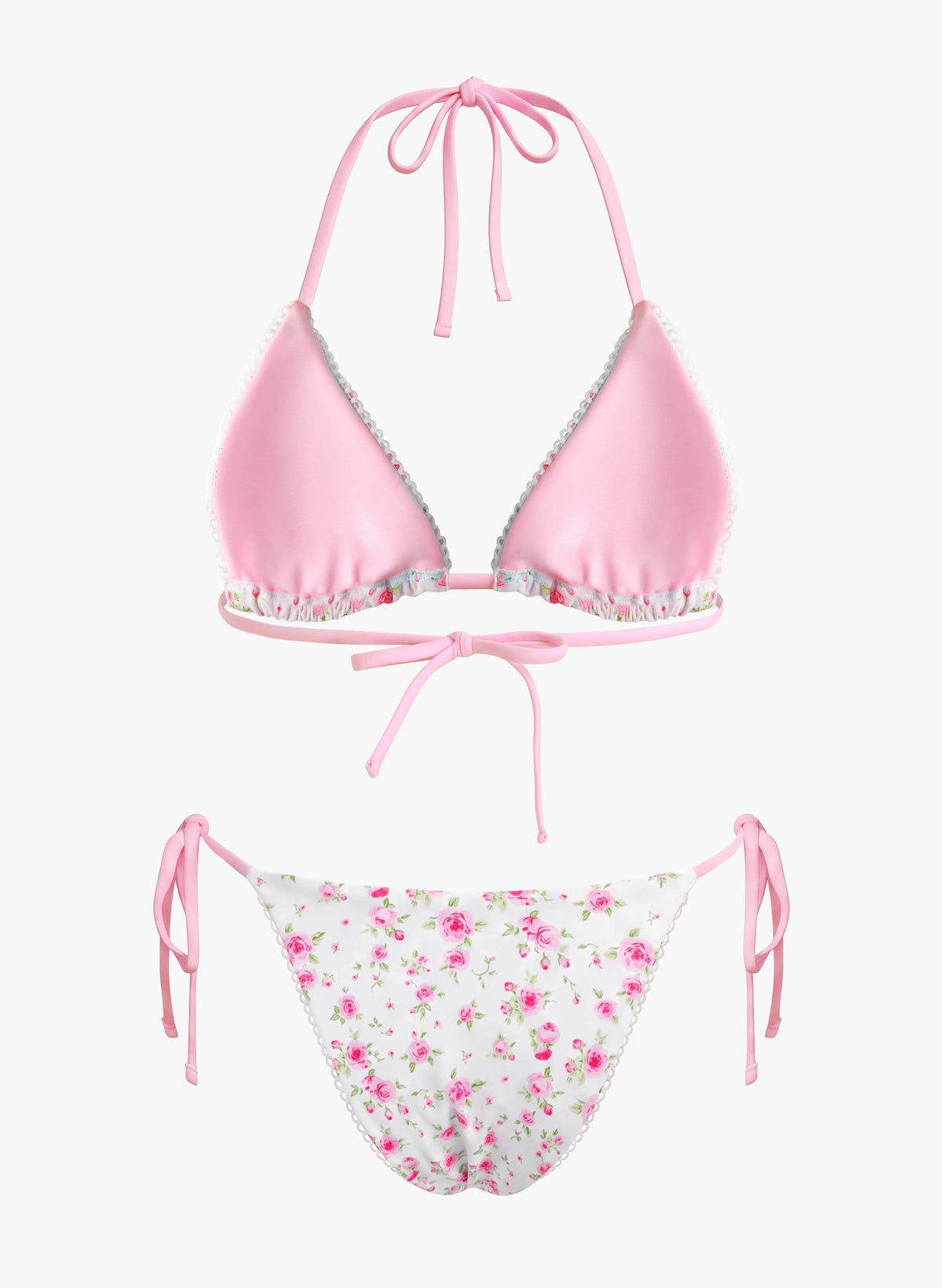 Rose Scallop Side Tie Triangle Bikini Set - Blush Pink | Beacheers