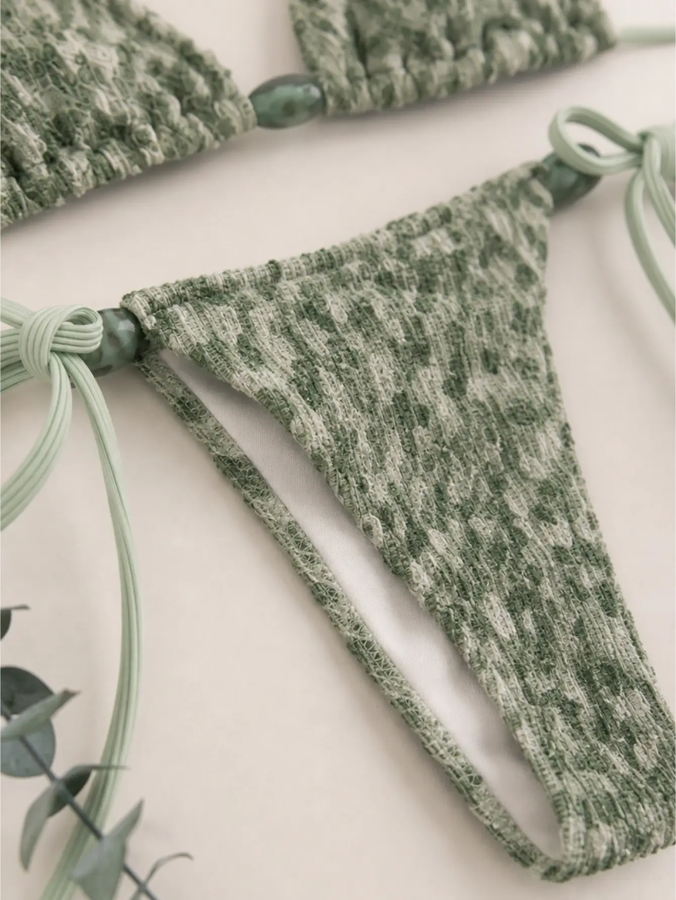Sage Green Snake Print Knitted Bikini Set