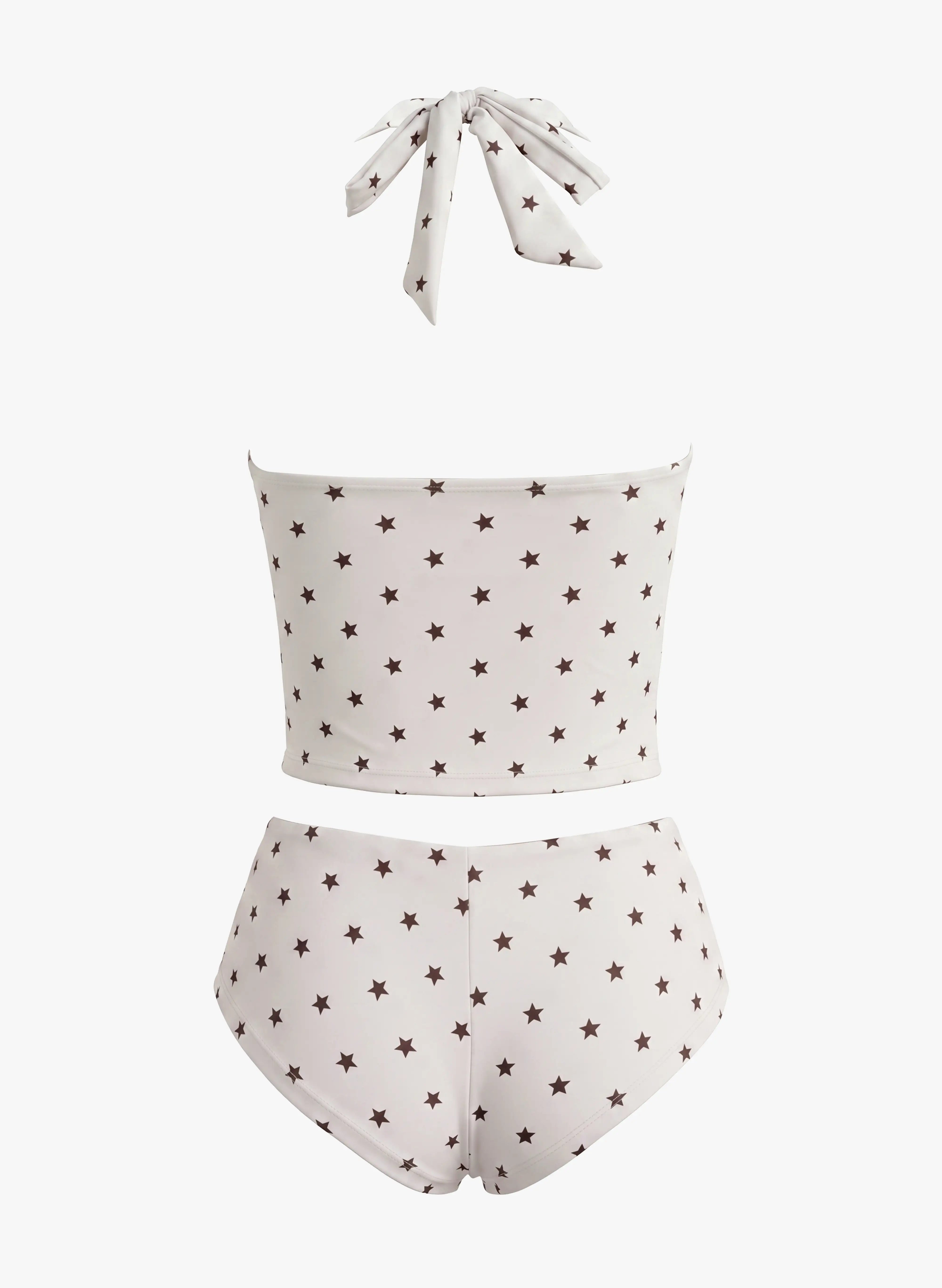 Saint‑Tropez Star Print Halter Tankini Set - Cream Latte
