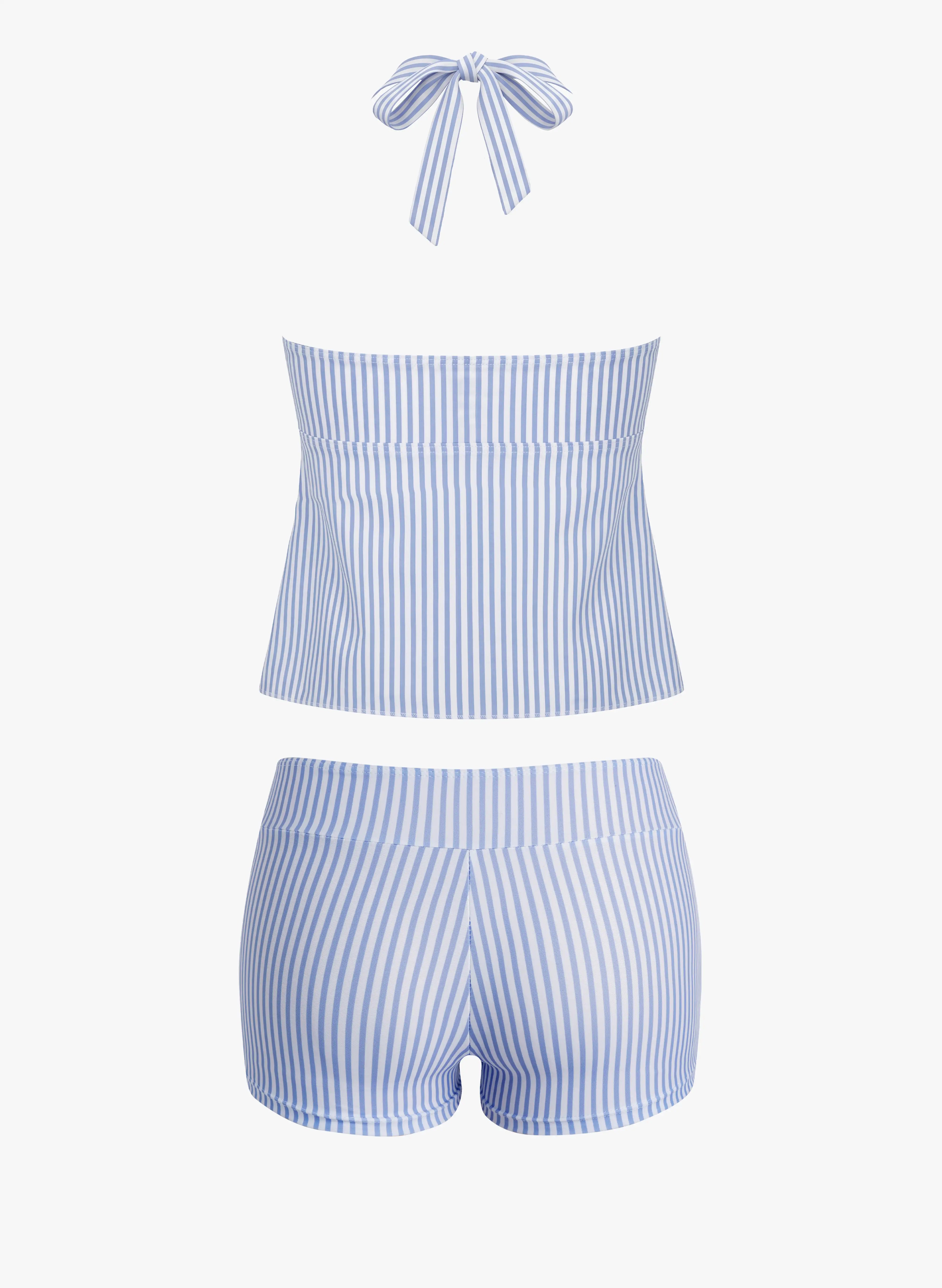 Santorini Stripe Halter  Tankini Set -  Blue & White