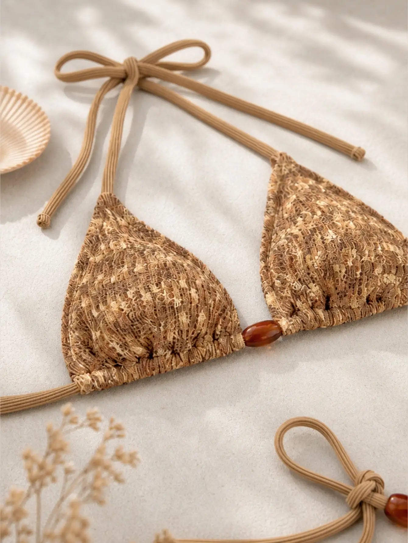 Santorini Textured Triangle Bikini Set - Golden Sand