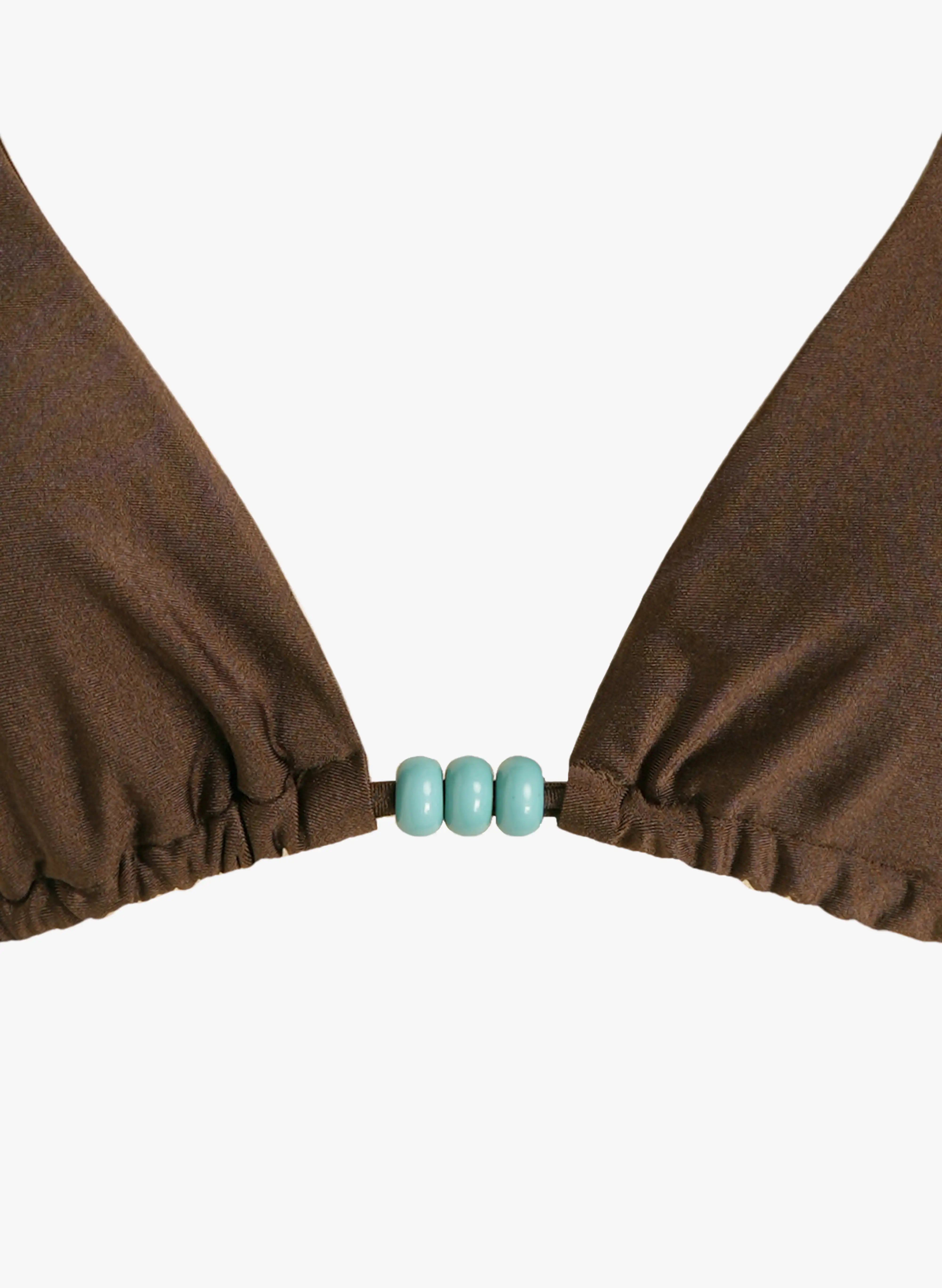 Santorini Turquoise‑Bead Halter Triangle Bikini Set‑Cocoa Brown