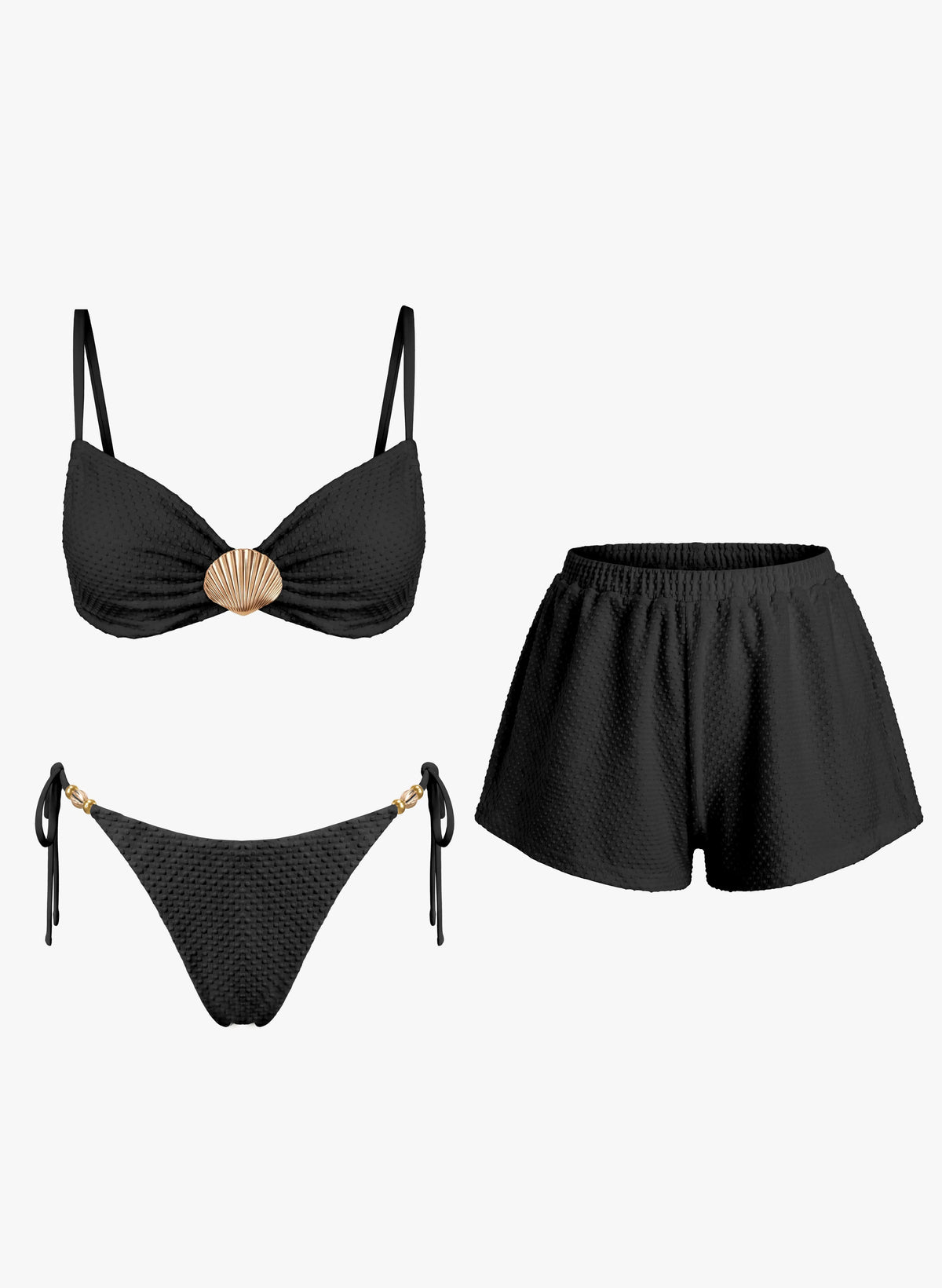 Seashell Decor Bikini Set with Matching Cover-Up Shorts