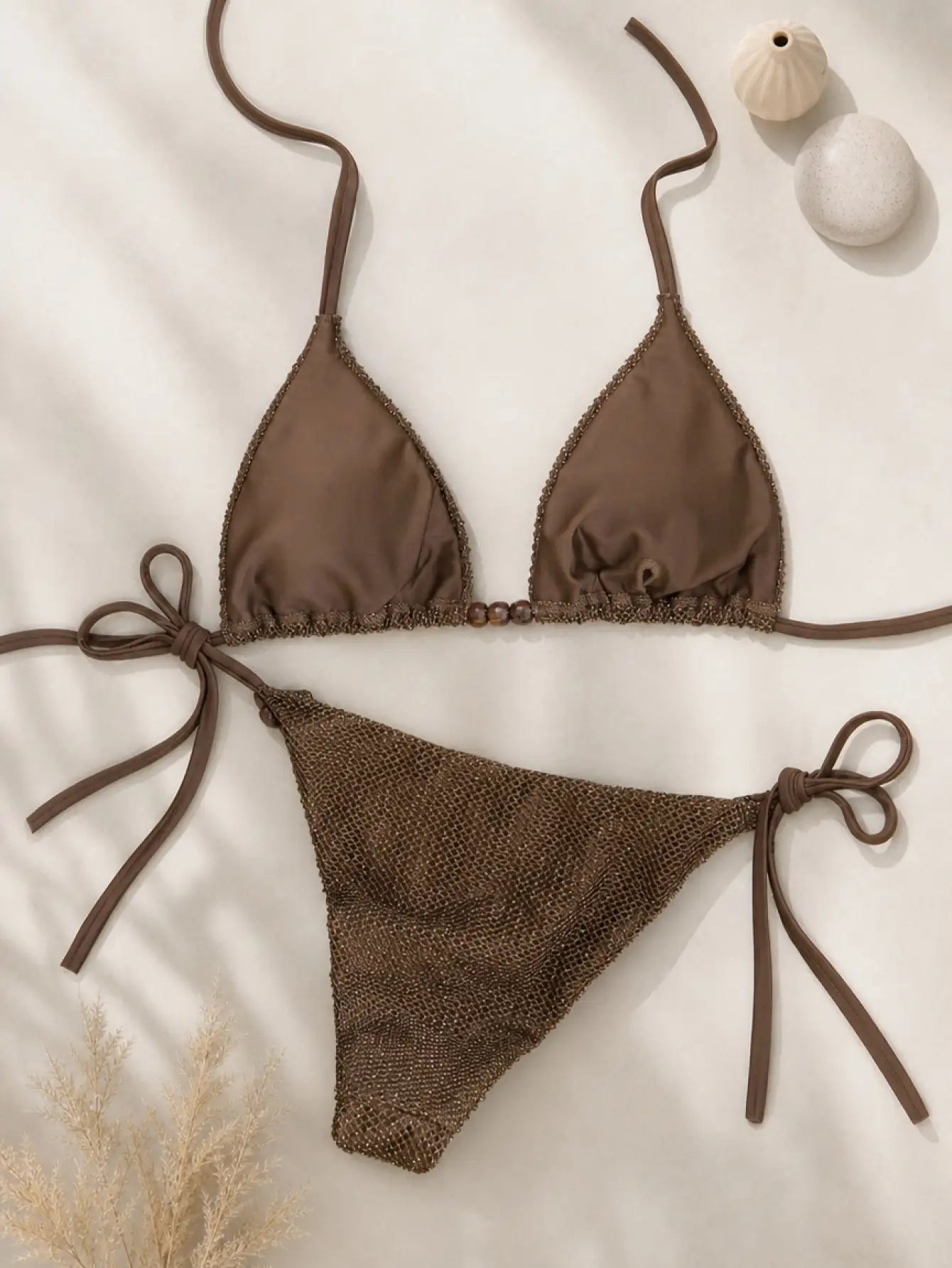 Sexy Halter Neck Triangle Top 2 Piece Sparkly Bikini Set