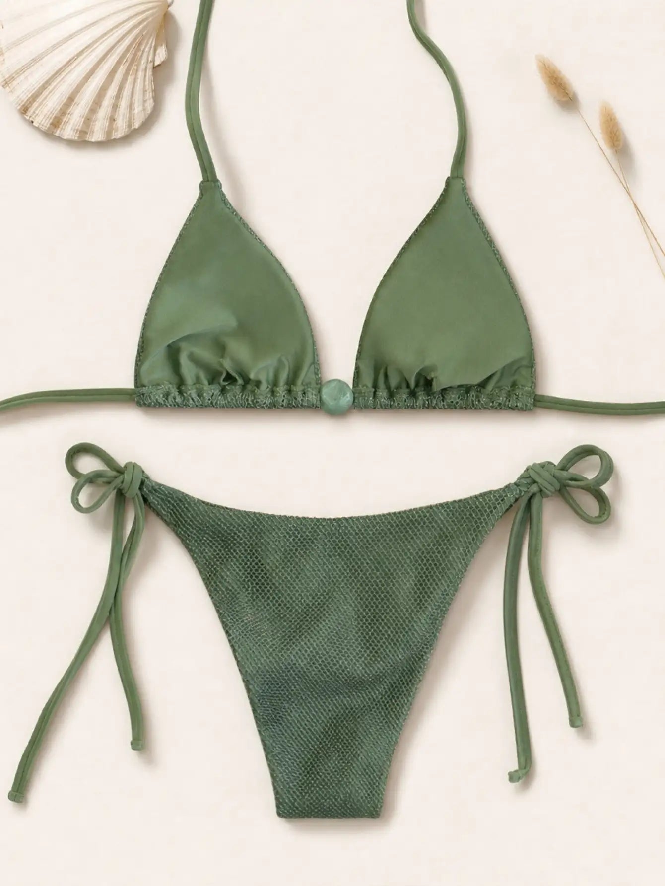 Sexy Halter Neck Triangle Top 2 Piece Sparkly Bikini Set
