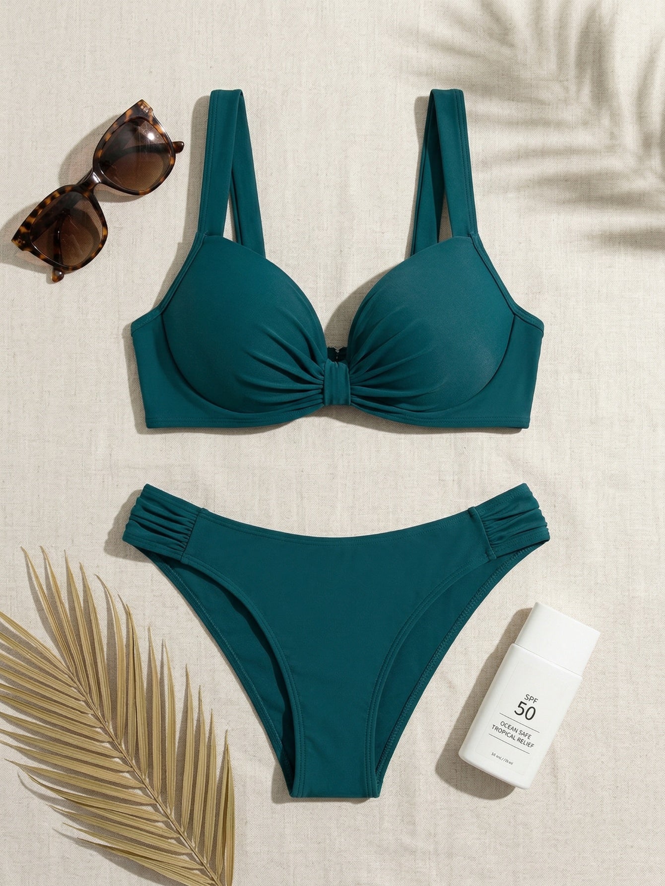 Solid Color Thick Strap High Cut Bikini Set | Beacheers