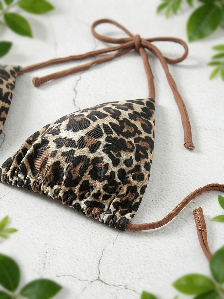 Spaghetti Backless Bikini-Leopard | Beacheers