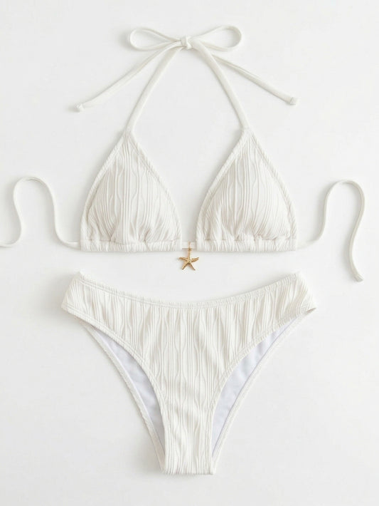 Spaghetti Strap Halter Neck Two Piece Bikini Set | Beacheers