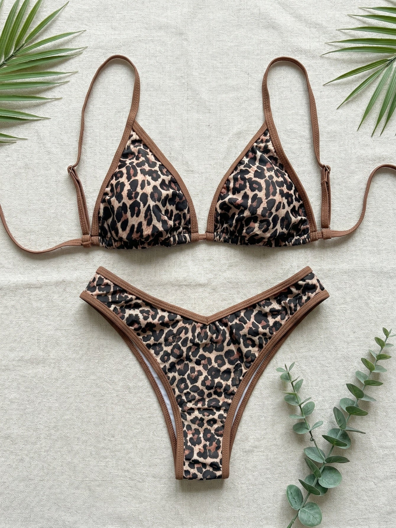 Spaghetti Strap Leopard Print 2 Piece Bikini Set | Beacheers