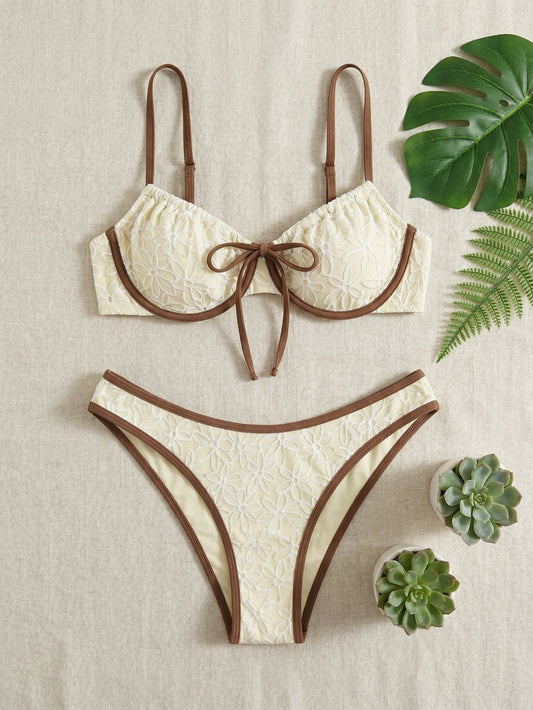 Spaghetti Strap Plants Contrast Color Bikini Set | Beacheers