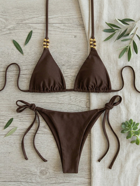  Spaghetti Strap Triangle Bikini Set | Beacheers