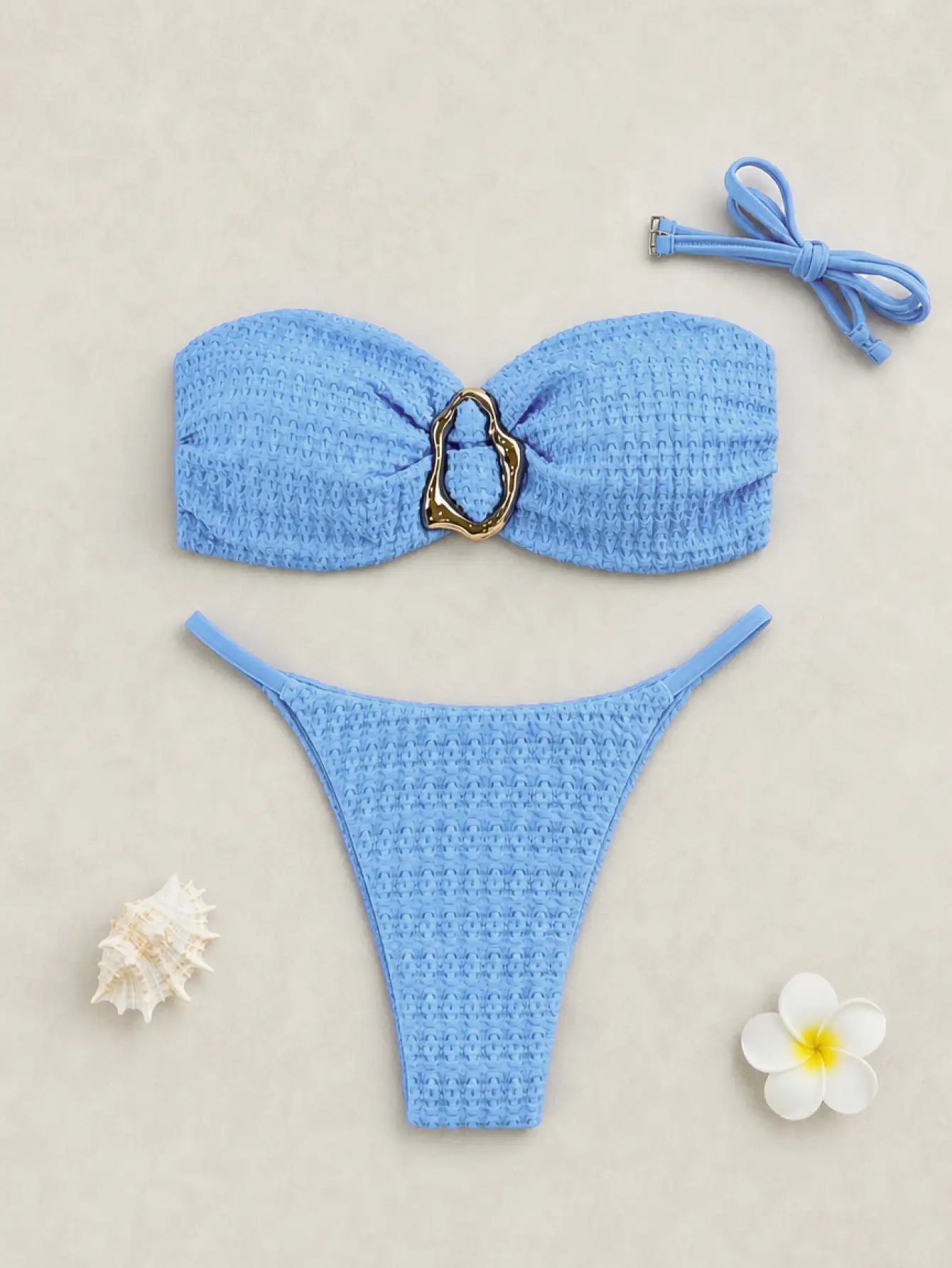 St. Barts Textured Bandeau Bikini Set - Sky Blue