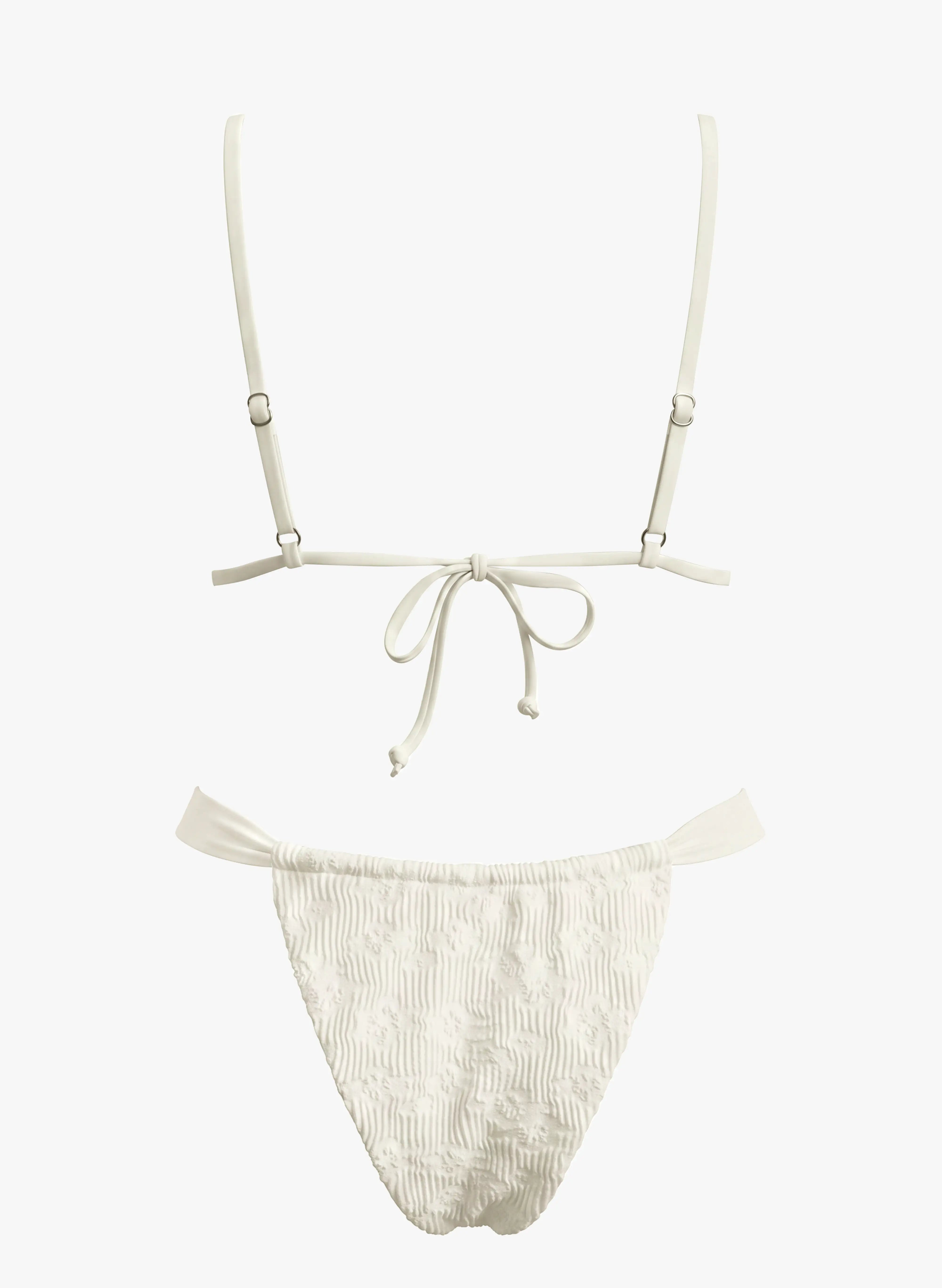 Textured Floral Adjustable Strap Bikini Set - White