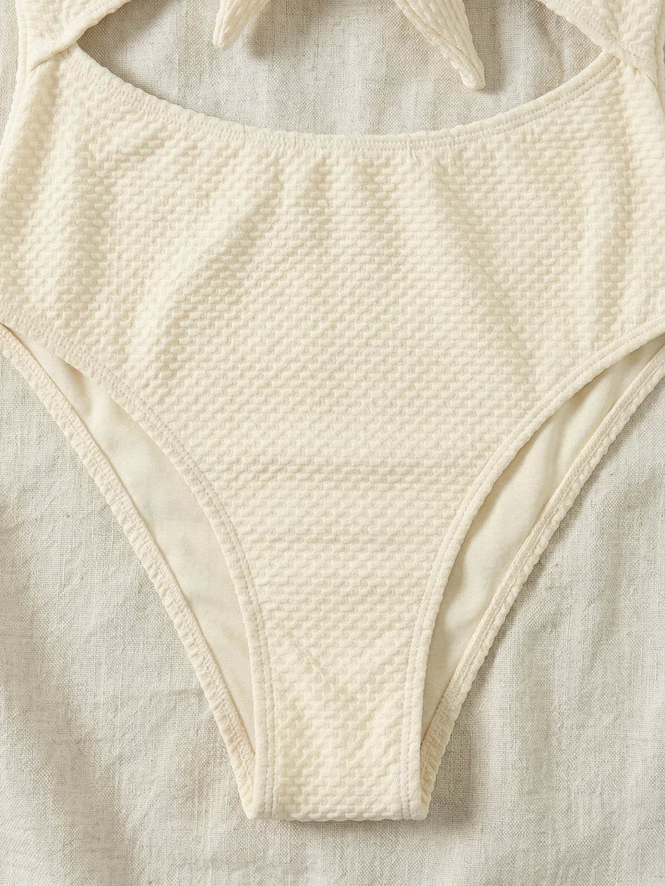 Textured Tie Front Cut Out One Piece Swimsuit | Beacheers
