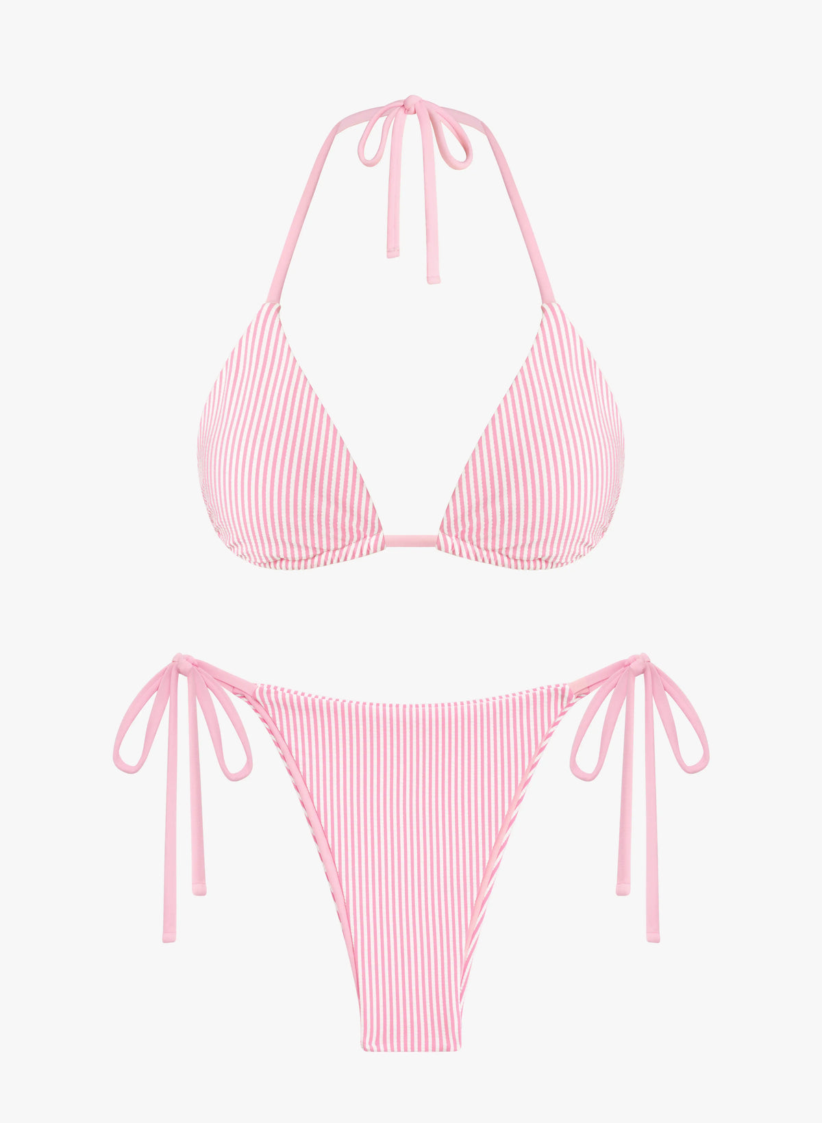 Zara Crinkle Stripe Halter Side Tie Bikini Set