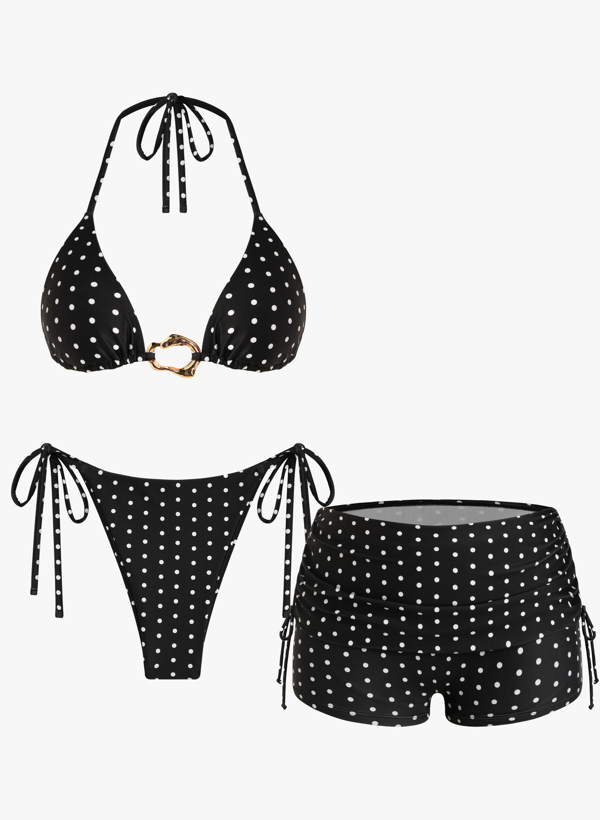 Ensemble bikini à pois 3 pièces avec short