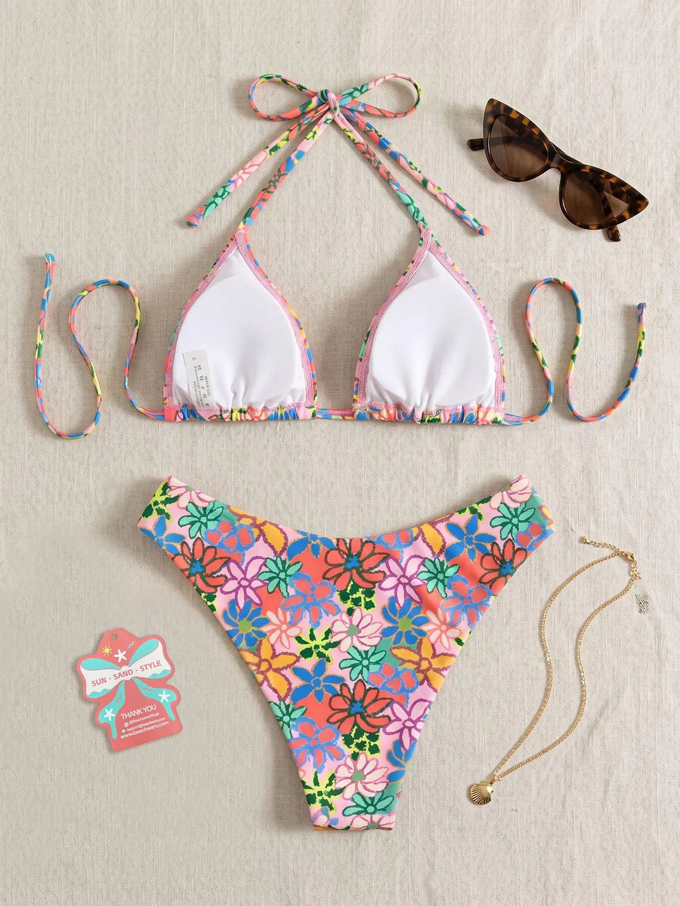 Floral Print Halter Neck Tie-Up Bikini Set
