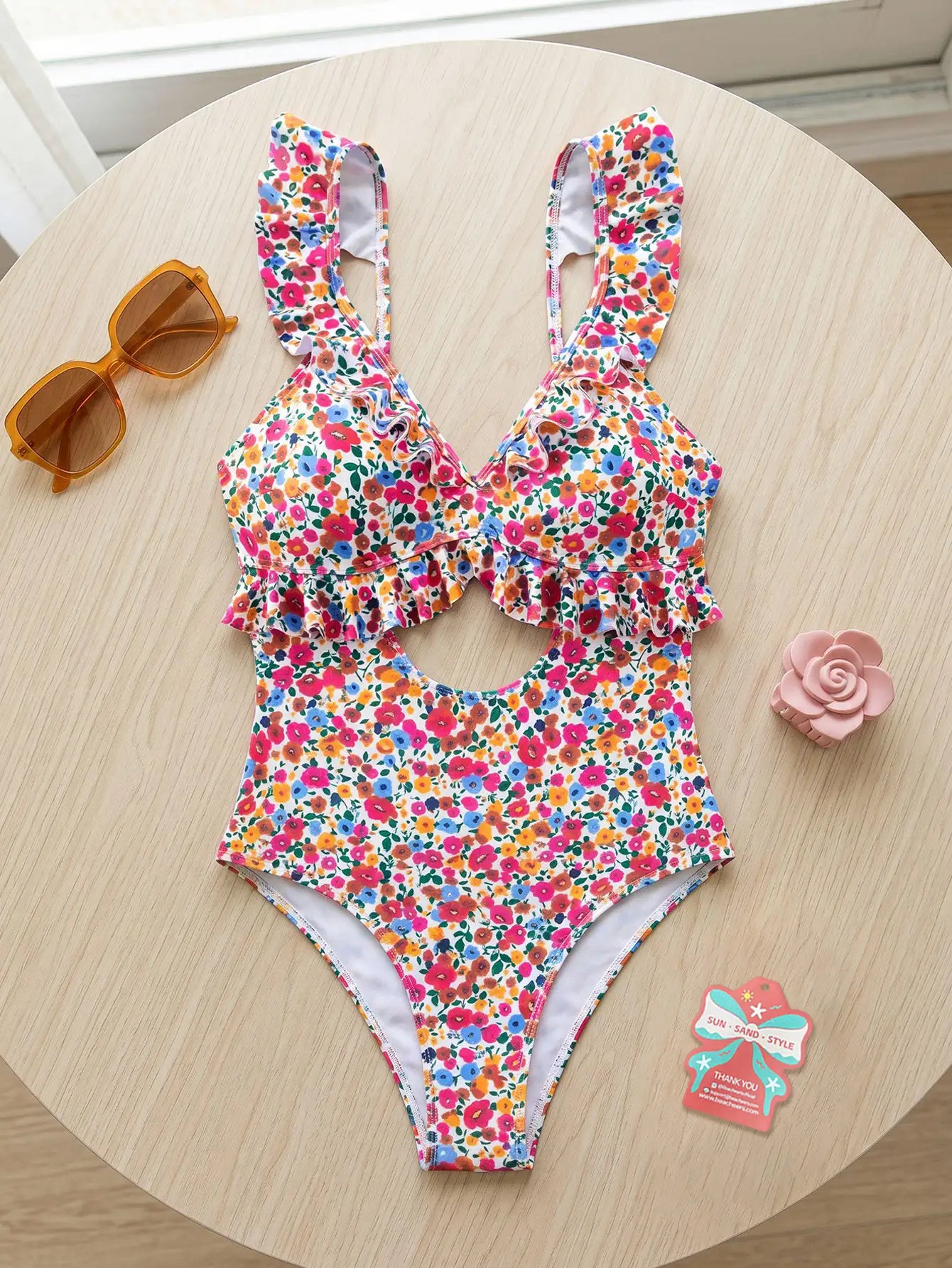 Spaghetti Strap V-Neck Vacation Style One-Piece Swimsuit
