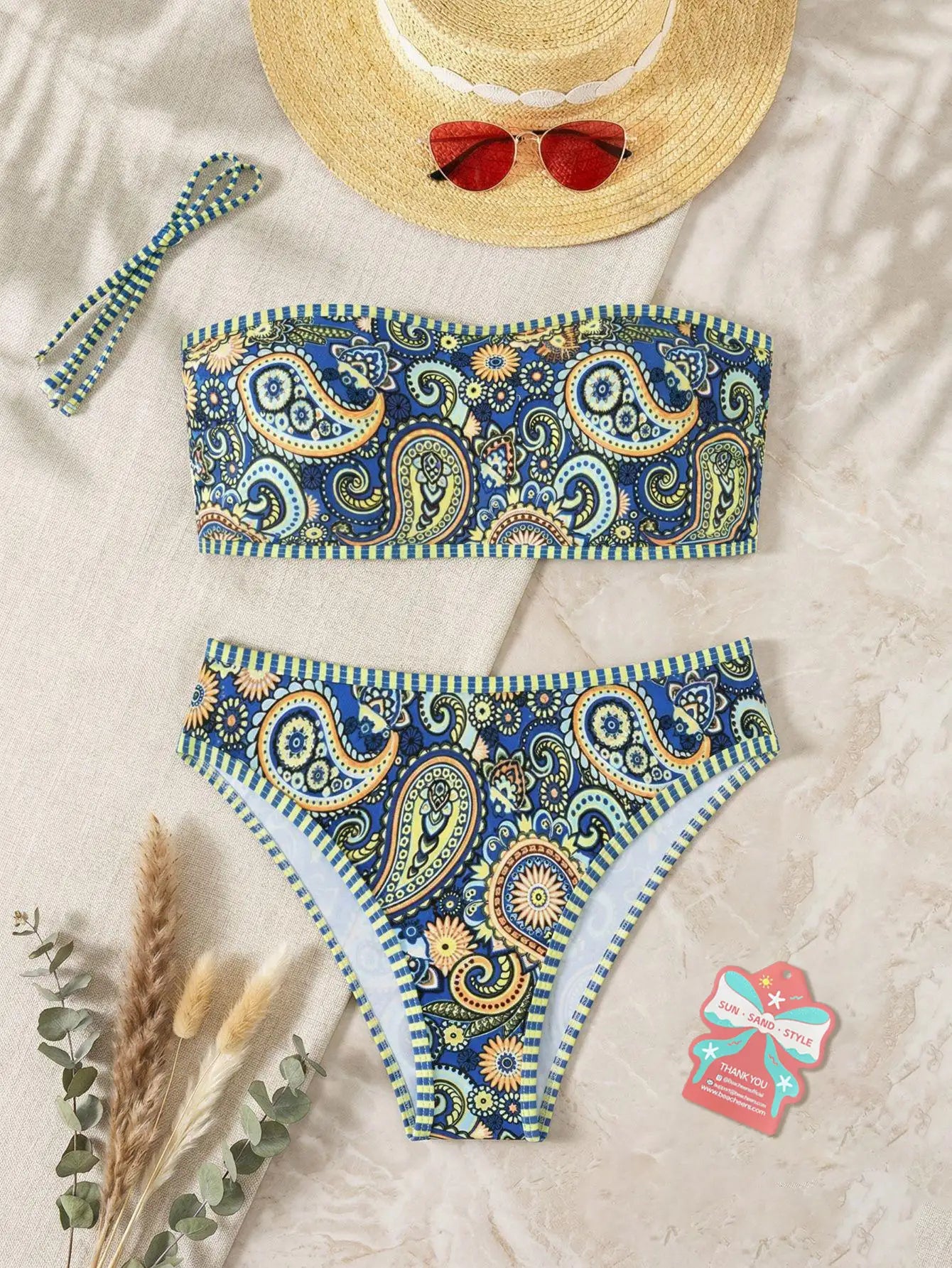 Paisley Print Bandeau Bikini Set