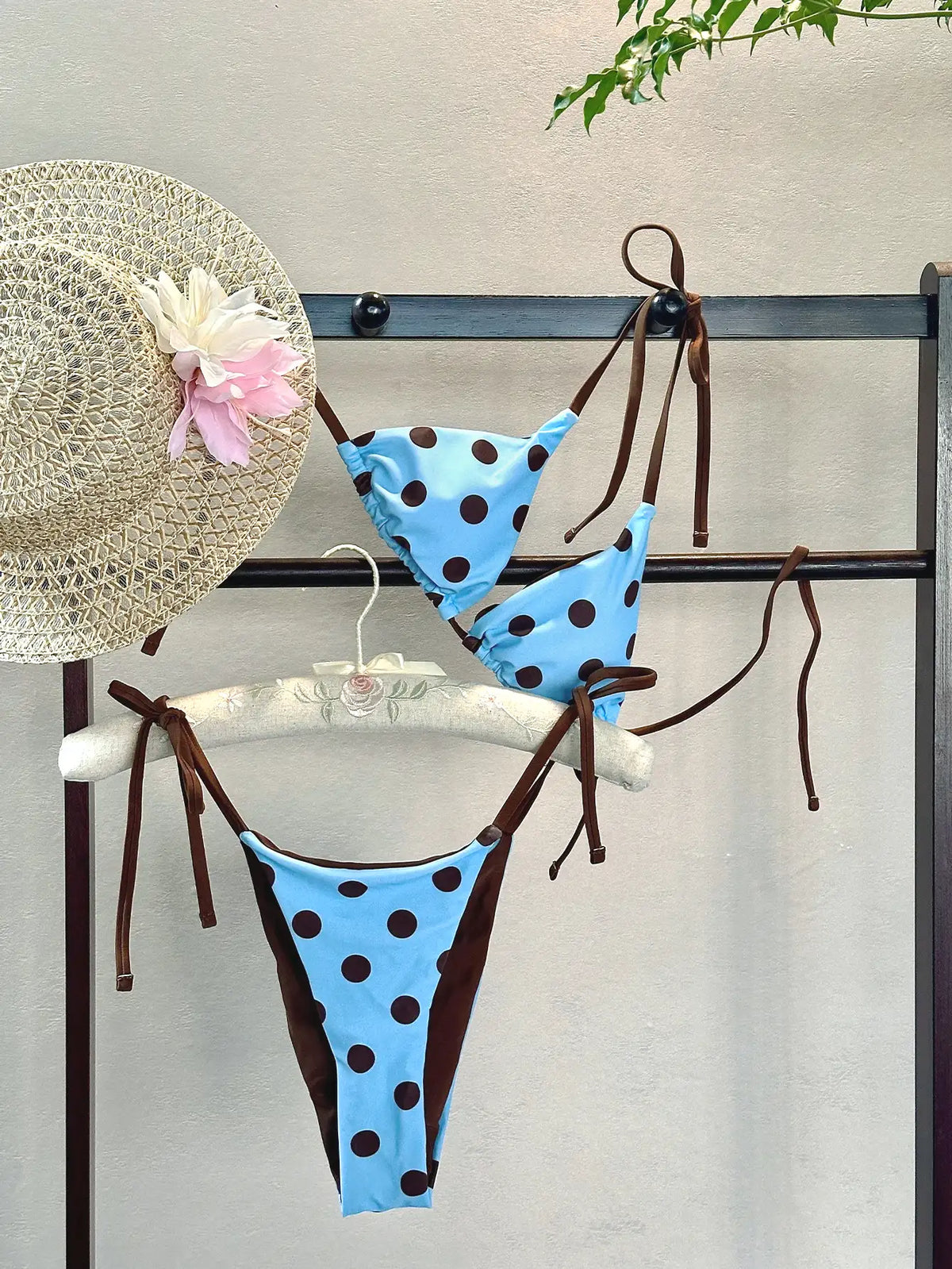 Capri White Polka Dot Tie Side Triangle Bikini Set