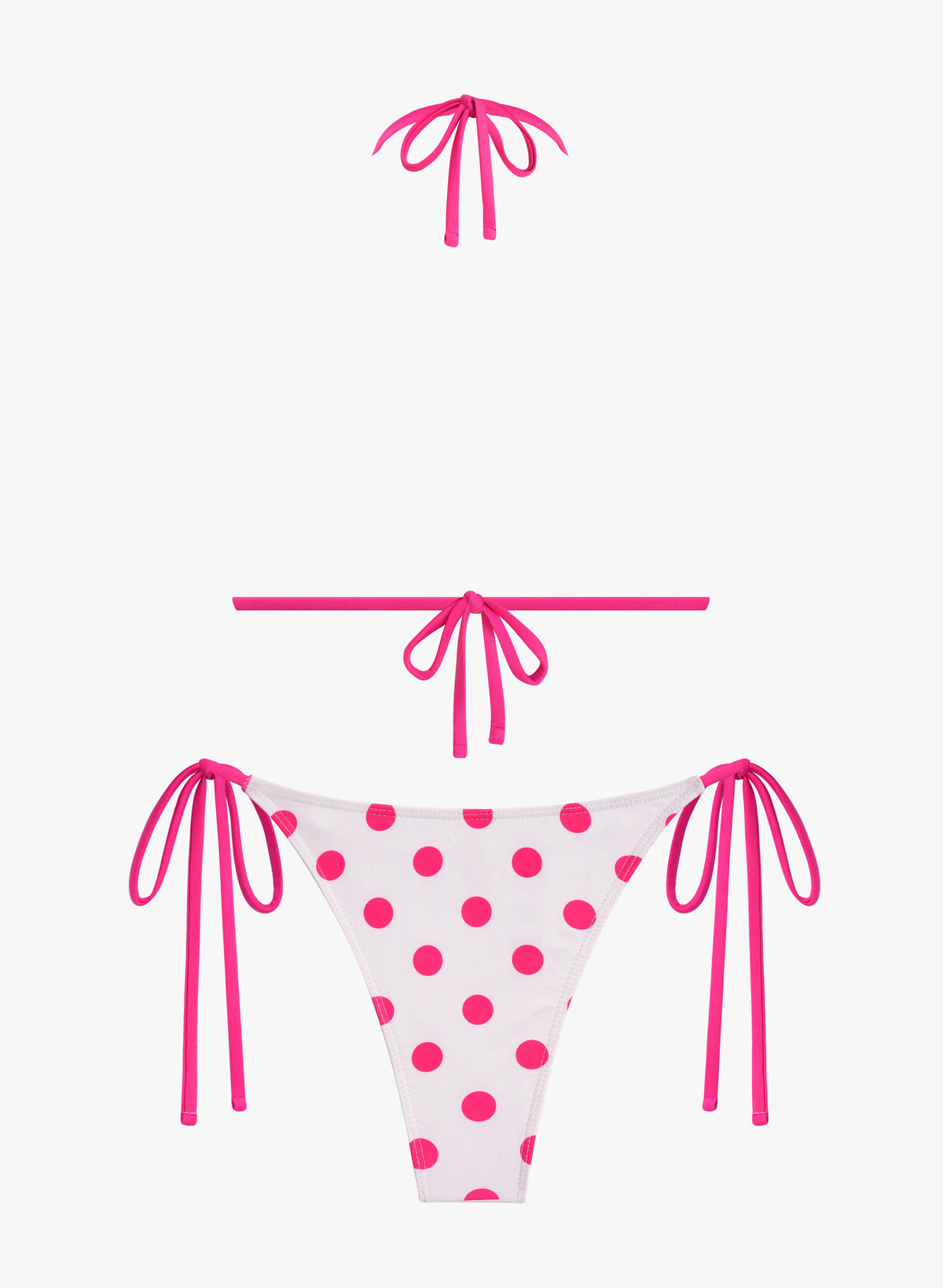 Lola Polka Dot Tie Side Bikini Set - Hot Pink White